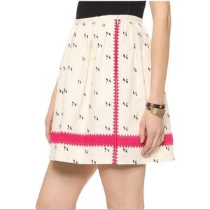 MADEWELL Linen Lightstitch Embroidered Pink Cream Lined Mini Skirt Pockets -SZ 4